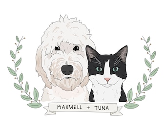 Custom Dog Portrait, Custom Cat Portrait - Pet Portrait, Pet Illustration, Pet Memorial, Digital Pet Portrait, Custom Portrait Pet, Cat Lady