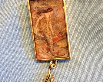 Dark-haired Art Nouveau Mermaid Pendant with Shell