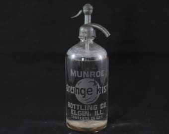 Rare Antique Orange Kist Soda Seltzer Syphon Bottle Munroe Bottling Co Elgin Ill