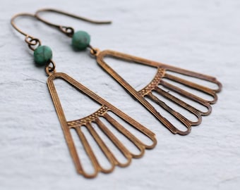Art Deco Turquoise Earrings, Egyptian Earrings, Boho Earrings, Festival Jewelry, Malachite Earrings, December Birthstone, December Birthday