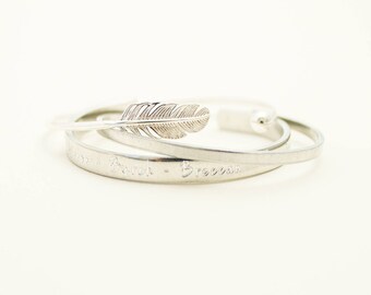 Custom Jewelry Sterling Silver | Mother's Day Gift | Mommy | Layering | Sterling Silver Bangles | Child's Names | Layered Cuff Bracelet