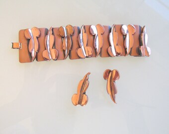 Renoir copper bracelet and earrings, Renoir copper jewelry, ConMisManosVintage