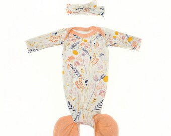 Whimsy Floral Mermaid Baby Gown & Headband