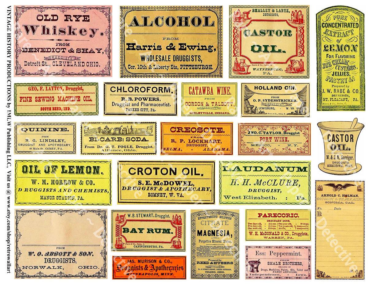 bathroom decor antique apothecary labels 5 digital sheets