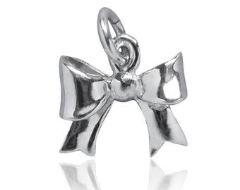 Ribbon Bow Charm Sterling Silver Bracelet Charm .925 CMCLBW01