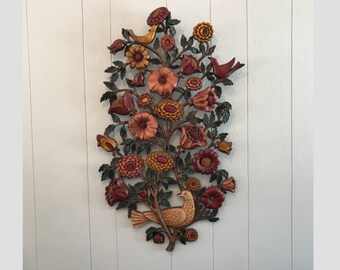 Vintage Syroco Flowers and Birds Wall Art 1965 18x31 MCMLXV Made in USA No. 5171