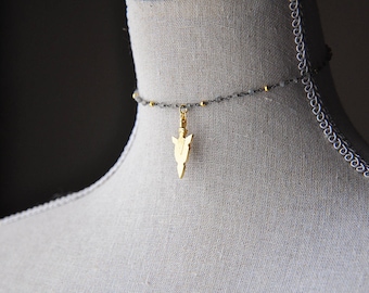 Labradorite Choker, Labradorite Necklace, Arrowhead Choker, Arrowhead Necklace, Gold Arrowhead, Pyrite Choker, Pyrite Necklace, Boho Choker