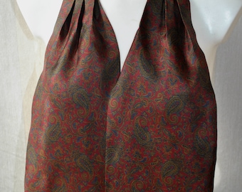 Vintage green / burgundy red paisley silk ascot tie