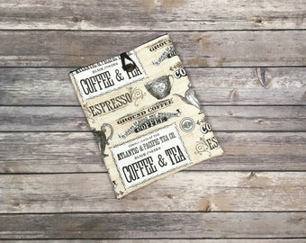 Coffee & Tea Book Sleeve! Padded Fabric Book and Tablet Cover. Choose from 3 Sizes!