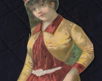 Antique Victorian Scrap Litho Chromo - Large Size - Woman in Riding Habit - Vintage Paper Ephemera