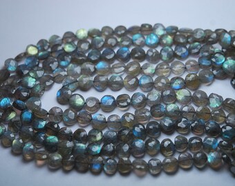 13 Inch Strand,Finest Quality,Blue Flashy Labradorite Faceted Coins Beads,7-8mm