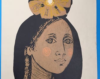 Linocut, linoleum engraving by Gladys Afamado, 1977 - Club de Grabado de Montevideo, Uruguay