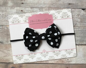 Black polka dot Baby Headband, Black Baby Headband, Polka dot bow headband, Baby Hair Bow, Black Hair Bow Headband