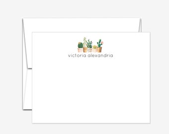 Personalized Stationery - Succulents - Flat Note Cards