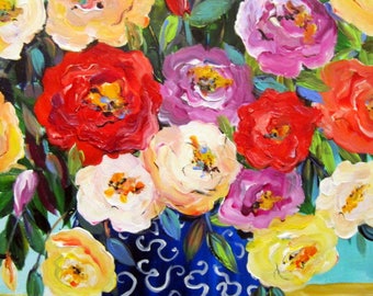 Multi Color Roses Original Painting canvas art 18 x 24 Art by Elaine Cory