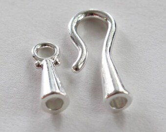 Silver Kumihimo clasps, 3mm Hook and eye, 4+ bracelet or necklace hooks, glue in style for leather cords and braids, (S)