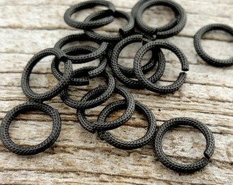 Large Jump Rings, Textured Jump Ring, Rib Cable Jump Rings, Black Jump Rings, 11mm Brass Jump Rings, Patina Jump Ring, Antiqued, 10 rings