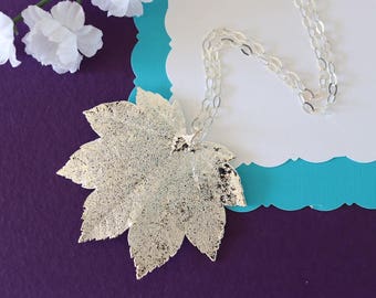 Real Full Moon Maple Leaf, Silver Maple Leaf, Silver Leaf Necklace, Real Leaf Necklace, Maple Leaf, Sterling Silver Leaf Necklace, LC113