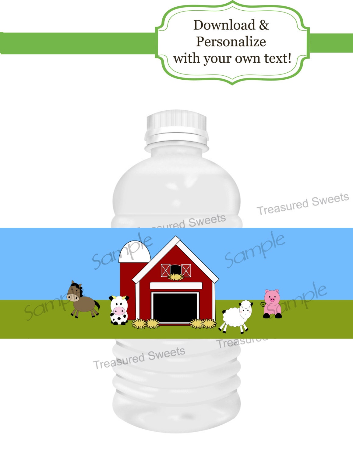 PRINTABLE Farm Barnyard Animals Water Bottle Labels Editable
