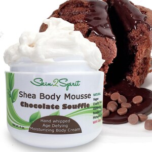 CHOCOLATE SOUFFLE Fair Trade Shea Body Mousse - Truly Natural - No Synthetic Fragrances - No Toxins - REAL Chocolate / 4 oz.