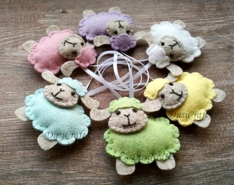 Felt Sheep ornament, Wool felt Easter Lamb ornament, pastel Easter decor, blue pink sheep, pastel decoration - 1 ornament