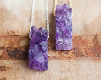 Raw Amethyst Necklace, Crystal Necklace, Gift for Her, Gift for Women, Long Necklace, Chunky Stone Necklace, February Birthstone, Jewelry