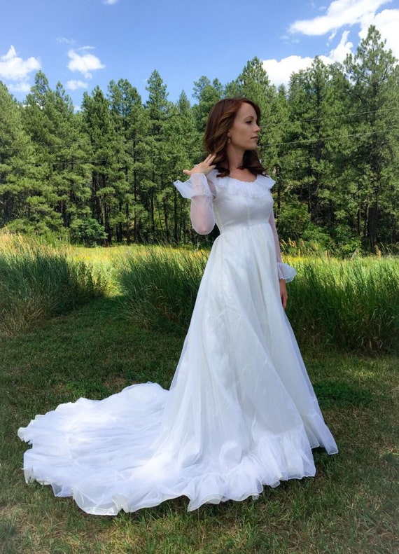 Vintage Late 60s early 70s Wedding Dress // sheer dotted point