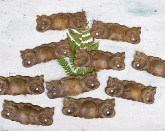 Drawer Pulls, Bronze, Patina, Architectural Salvage, Eastlake Style, Gothic, Drawer Hardware, Furniture Hardware,Dented and Dinged,Steampunk