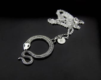 Snake Serpent Necklace Silver Snake Serpent Necklace Snake Charm Snake Serpent Jewelry Personalized Necklace Initial Charm Initial Necklace