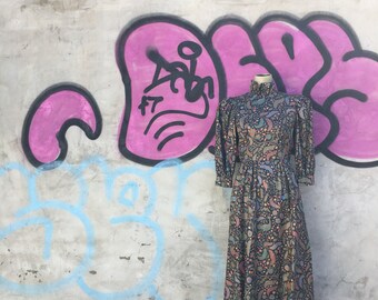 Vintage 1980s Birds Of Paradise Edwardian Dress (Size Small)