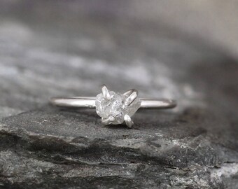 Raw Diamond Ring - 1 Carat Uncut Diamond Engagement Ring - Sterling Silver Shiny Polished Band - Rough Diamond Ring - April Birthstone Ring