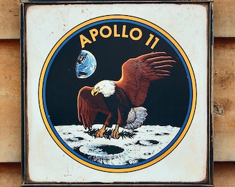 Vintage wooden sign 'Apollo 11 Insignia' reproduction sign