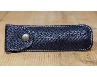 Navy effect snake leather pen case