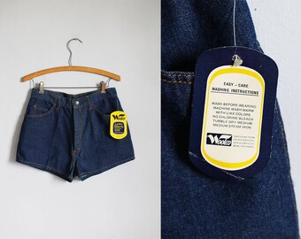 1970s dark blue denim high waisted deadstock jean shorts nwt - xs / s - x-small - small