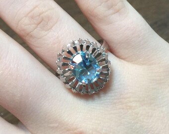 Vintage 1974 Sarah Coventry "Winsome" Ring/Oval Aqua Blue Stone