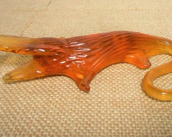 Vintage Figurine, Alligator, Glass, Amber, Blown Glass, Alligator, Orange, Brown, Collectibles, Small