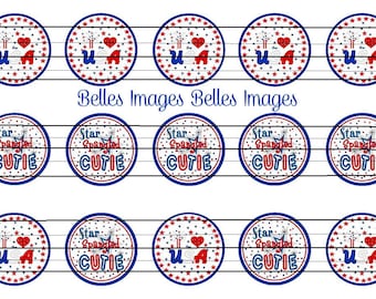 4th of July bottle cap images, July 4th Cupcake Toppers, Independence Day Decor, 1 inch circles, Summer Bottle Cap Images, Instant Download