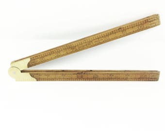Vintage English Boxwood Inches Folding Rule - Measure English J Rabone Antique Folding Ruler 1930s, Wood with brass trim, Vintage Tools