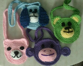 Girls Animal Purse - hand crocheted - Bear, kitten, monkey or puppy!