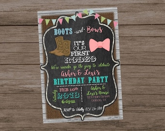 Boots and Bows Birthday Invitation, Twins First Birthday, My First Rodeo, Cowgirl First Birthday, Cowboy First Birthday, Boy Girl Twins