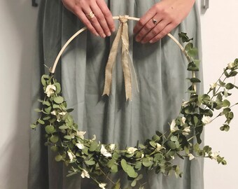 Baby Blue Eucalyptus Wreath With White Flowers