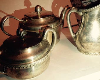 Vintage 3 Set: Silver Plate Teapot, Sugar Bowl, and Creamer Set