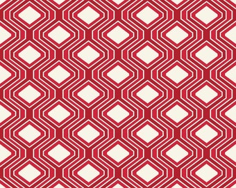 Laminated cotton aka oilcloth heavyweight bright red and ivory geometric 52"