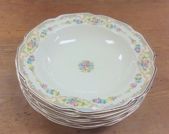 Set of 6 Large Rim Soup Bowls, Mildred (Floral Center) by MOUNT CLEMENS