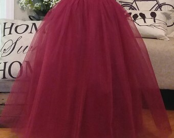 Free Shipping to USA Custom Made Girls Burgundy Floor Length Tulle Skirt -for Flower Girl,Rustic Wedding
