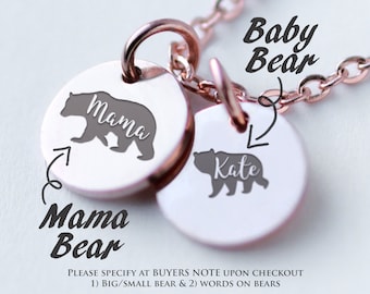 Mama Bear Necklace /MAMA & BABY BEAR/ Generation Neclace/ Tiny Disc Necklace/ Mom Necklace with kids names/ Tiny Circle Necklace A3 01