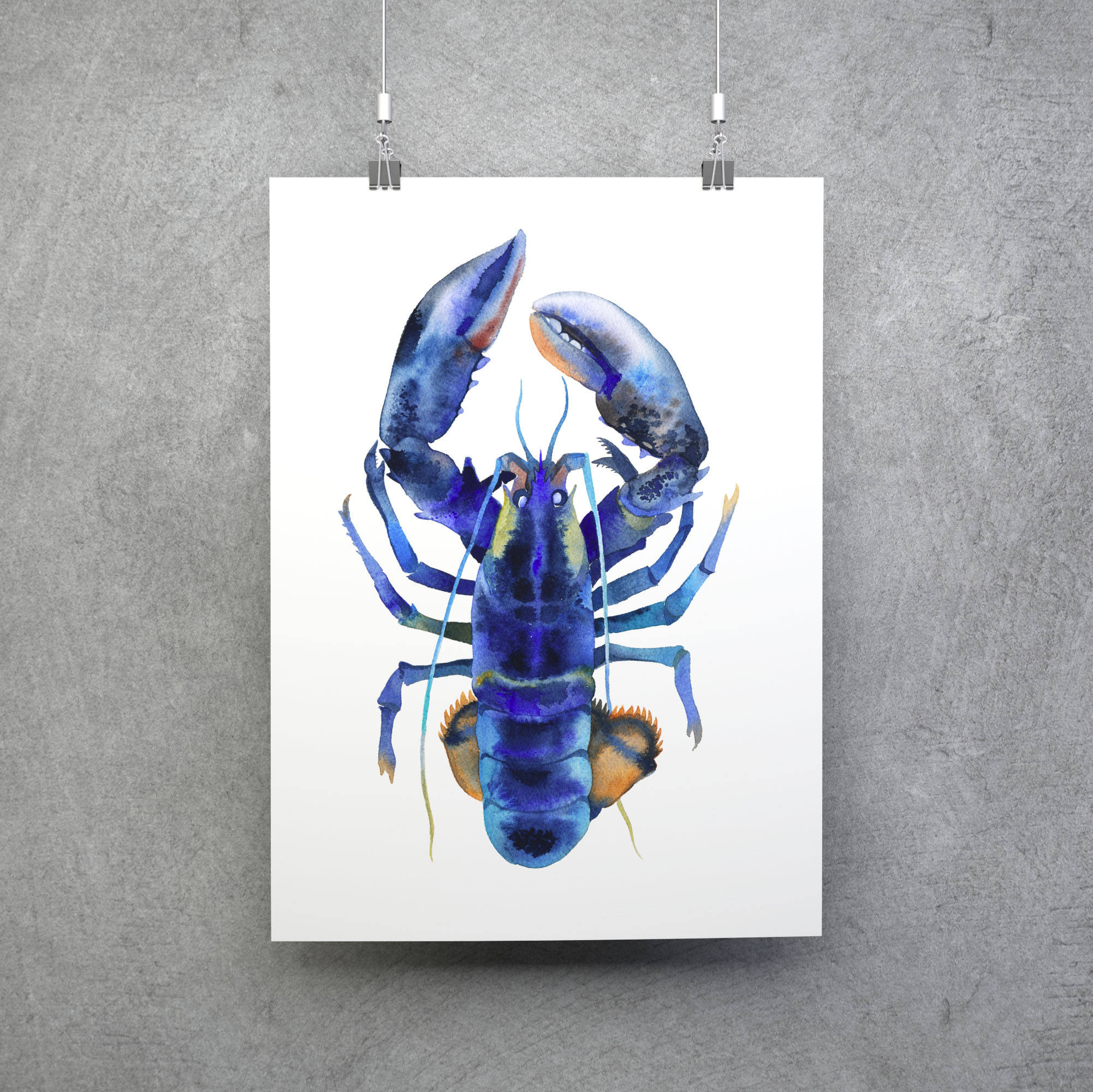 Blue Lobster Poster Lobster Print Ocean Wall Art Blue