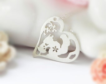 Squirrel Necklace, Heart, Sterling Silver