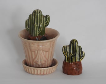 Cactus Pottery Salt and Pepper Shakers- Handmade Mexican Pottery