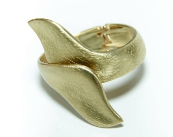 S shaped brushed brass bangle- weavy cuff- adjustable cuff-ready to ship- statement bangle- brushed metal-